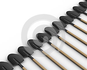 The shovels in a row
