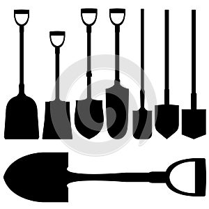 Shovels, spades, and digging tools in