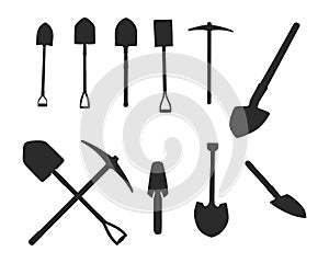 Shovels vector silhouettes, Spade silhouettes