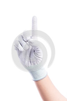 Show Hands one finger with cotton gloves