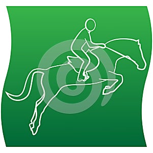 Show jumping icon of a set - green gradient vector outline of horse and jockey