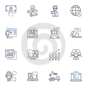 Show launch line icons collection. Premiere, Debut, Unveil, Release, Launch, Opening, Kick-off vector and linear photo