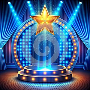 Show light podium blue background