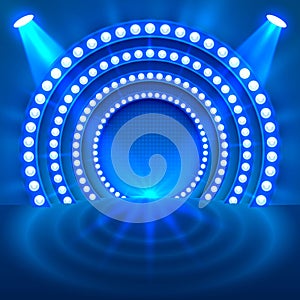 Show light podium blue background.