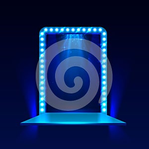 Show light podium blue background.