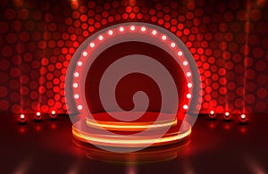 Show light, Stage Podium Scene with for Award Ceremony on red Background. photo