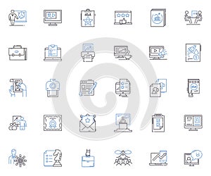 Show line icons collection. Performance, Production, Theater, Entertainment, Spectacle, Drama, Comedy vector and linear photo