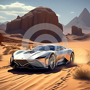 show a sports car conquering challenging desert terrain with style trending on artstation sharp