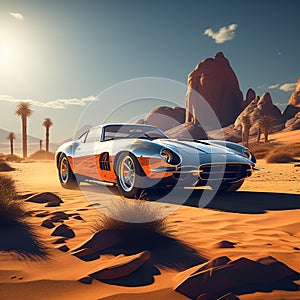 show a sports car conquering challenging desert terrain with style trending on artstation sharp