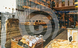 Showcase bakery assortment bread cakes buns Stockholm Sweden