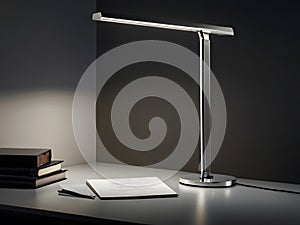 Showcase the luminescence of a single desk lamp against a simple background