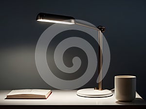 Showcase the luminescence of a single desk lamp against a simple background