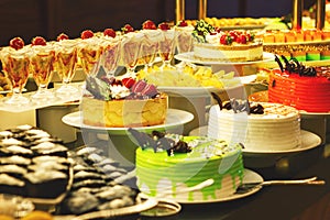 Showcase with  many cakes.