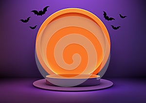 Orange Podium Product Display Mockup, Halloween Concept photo