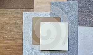 showcases a collection of various material samples arranged in a visually appealing composition.