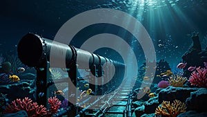 Underwater view of a marine pipeline connecting offshore facilities photo