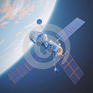 showcases space orbital satellite in aerospace theme Detailed 3D rendering