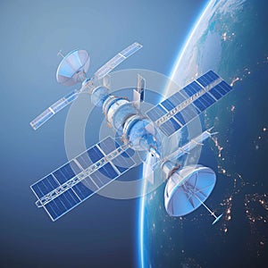 showcases space orbital satellite in aerospace theme Detailed 3D rendering