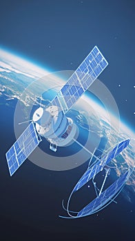 showcases space orbital satellite in aerospace theme Detailed 3D rendering