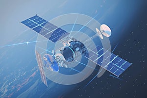 showcases space orbital satellite in aerospace theme Detailed 3D rendering