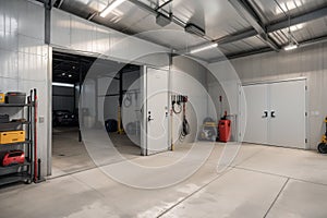 Garage interior with stend of tools.
