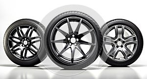 Showcasing the Pristine Car Tires and Wheels in Isolation on a white background. Generative AI