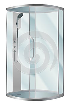Shower cabin. Elegant bathroom element for bath room interior. Realistic vector cabin with transparent glass doors and