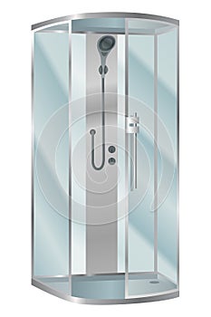 Shower cabin. Elegant bathroom element for bath room interior. Realistic vector cabin with transparent glass doors and