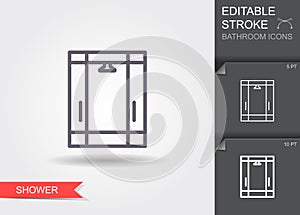 Shower cabin. Line icon with editable stroke with shadow