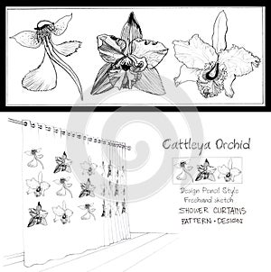 Shower curtain Vanda Orchid Cattleya pincil sketch