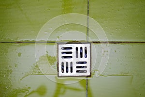 Shower grate on the floor.