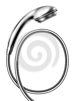 Shower head with a hose pipe convoluted in a loop. Vector realistic illustration.