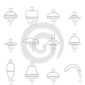 Shower heads faucet icon catalogue