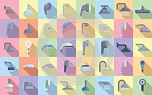 Shower heads icons set flat vector. Water bathroom