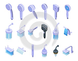 Shower heads icons set isometric vector. Water bathroom