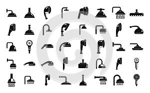 Shower heads icons set simple vector. Water bathroom