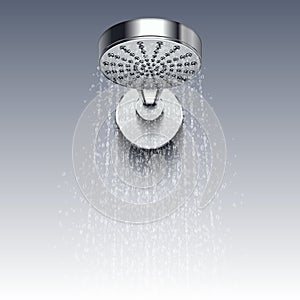 Shower metal head with trickles of water vector illustration isolated on white background