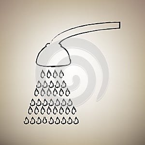 Shower simple sign. Vector. Brush drawed black icon at light bro