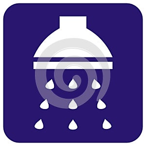 Shower, white silhouette at blue frame, vector icon