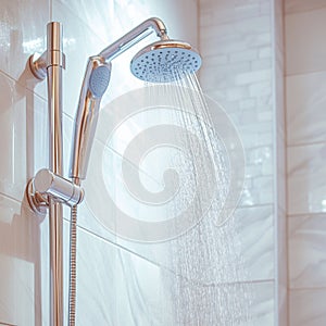 showerhead in modern bathroom, Close up ready for refreshing showers