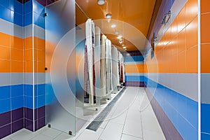 Showers empty on white background for healthcare design. Interior design wall. Bathroom interior design.