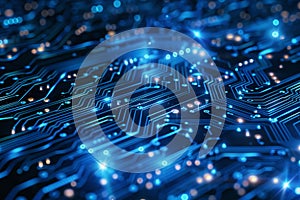 Showing circuit board background with binary code and digital technology concept, illustration. abstract blue circuit lines o