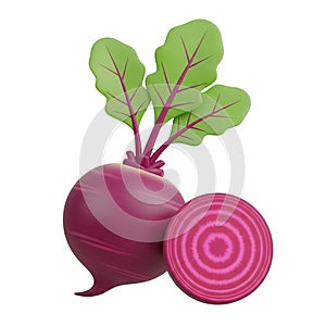 3D Rendered Beetroot with Leaves and Slice on White Background 6394 photo