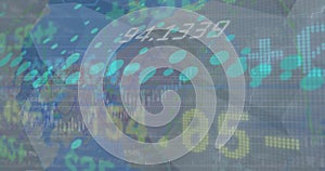 Showing financial data dashboard visualization at virtual interface, with candlesticks and 54