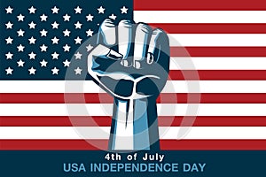 Showing fist on American flag background.