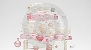 Layered Rectangular Capsules with Pink and White Gel and Bubbles (1098) stock