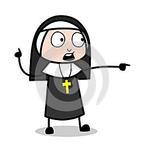 Showing with Pointing Finger - Cartoon Nun Lady Vector Illustration