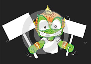 Showing sign Thai giant cartoon acting character design