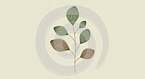 Single delicate branch with stylized leaves on a neutral background (1197