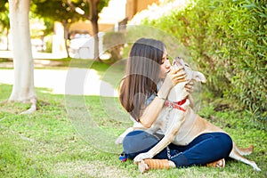 Showing some love to her dog